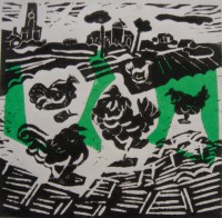 Kippen linodruk